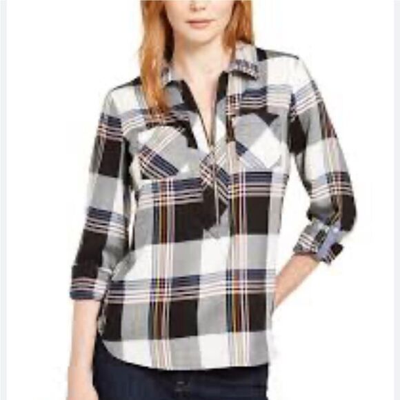 Tommy Hilfiger Plaid Zip Up Popover Shirt Size Small - Picture 1 of 8